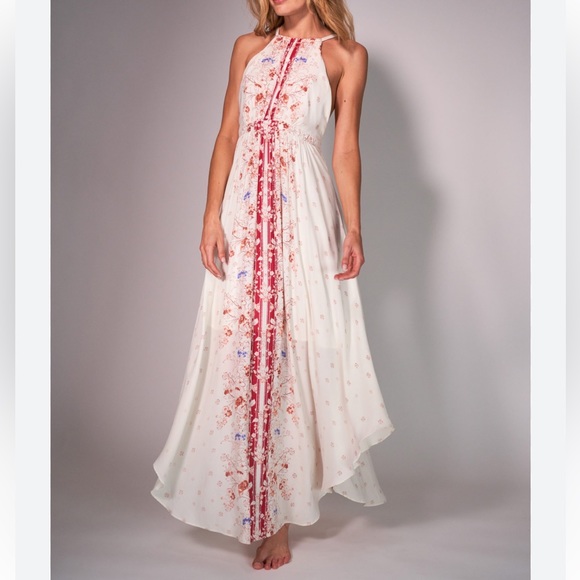 Free People Dresses & Skirts - Free People Cream Floral Print Caught In The Moment Open Back Maxi Dress…